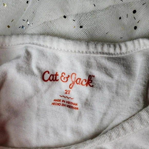 Cat & Jack "Joy" Toddler Girls Dress Tulle Skirt Cream and Gold Shimmer Size 2T - Picture 4 of 14